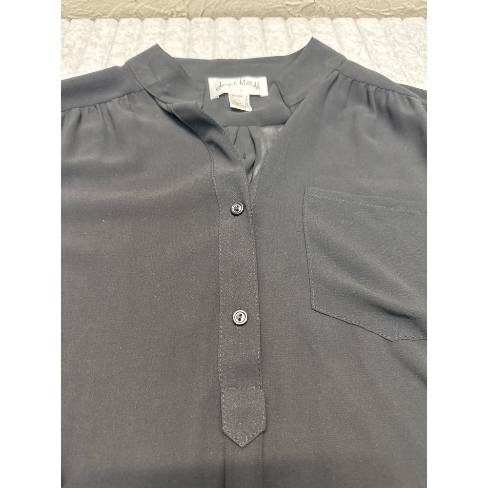 Joseph Ribkoff Black Chiffon Roll Tab Sleeve High Low Blouse Sz 8 Made in Canada